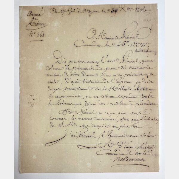Lettre autographe signée de François-Étienne-Christophe Kellermann au Général Desbureaux, datée du 30 novembre 1806.