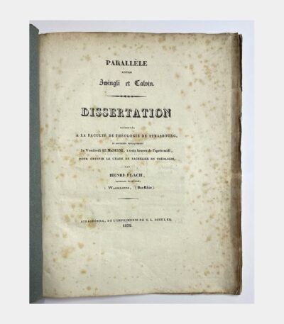 Parallèle entre Zwingli et Calvin. par FLACH (Henri) - Photo principale