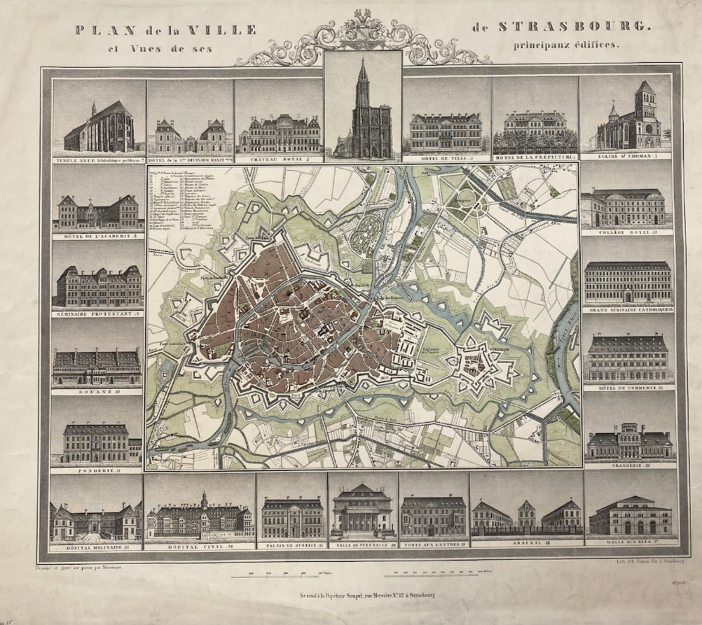 plan-de-la-ville-de-strasbourg-et-vues-de-ses-principaux-edifices-massinger-1.webp Plan de la Ville de Strasbourg et Vues de ses principaux édifices. par Massinger - Photo principale